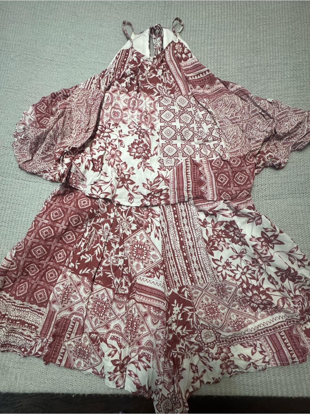 Altar'd State Rose Patchwork Off-Shoulder Tunic Romper